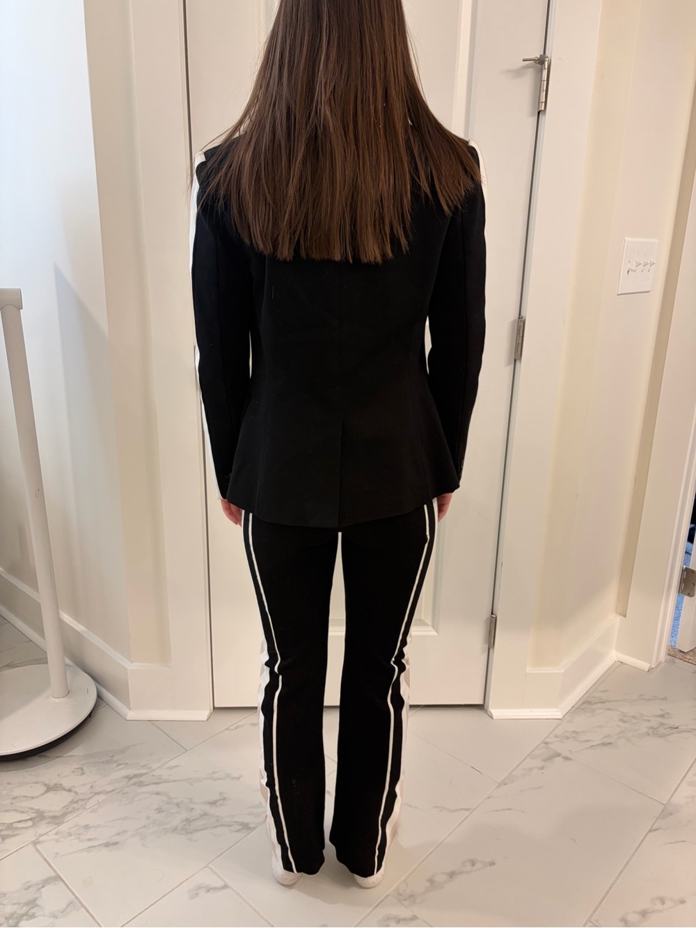 BCBGMaxAzria Black and White Stripe-Trim Pantsuit - Picture 3 of 4